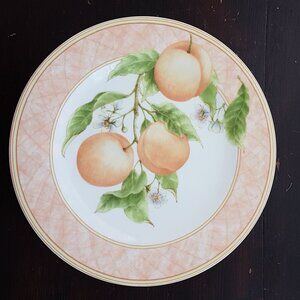 4pc Royal Porcelain Peach Salad Plates Set Garden Fruit Dinnerware